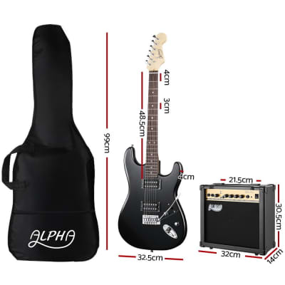 ALPHA Electric Guitar and 20w Amp Pack with Gig Bag Black image 2