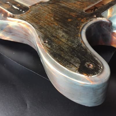 Rusted Relic Tele body 2 piece  burnt pine shou sugi ban style with  steel pickguard. Free shipping image 8