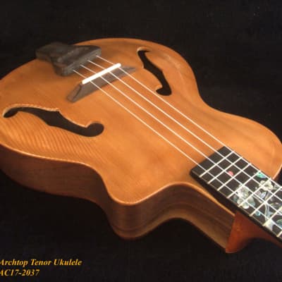 Bruce Wei Carved ARCHTOP Solid Spruce, Curly Maple, Walnut Tenor Ukulele, Floral Inlay UAC17-2037 image 7