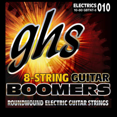 GHS GBTNT-8 Boomers Roundwound Electric Guitar Strings - 8-string set gauges 10-80