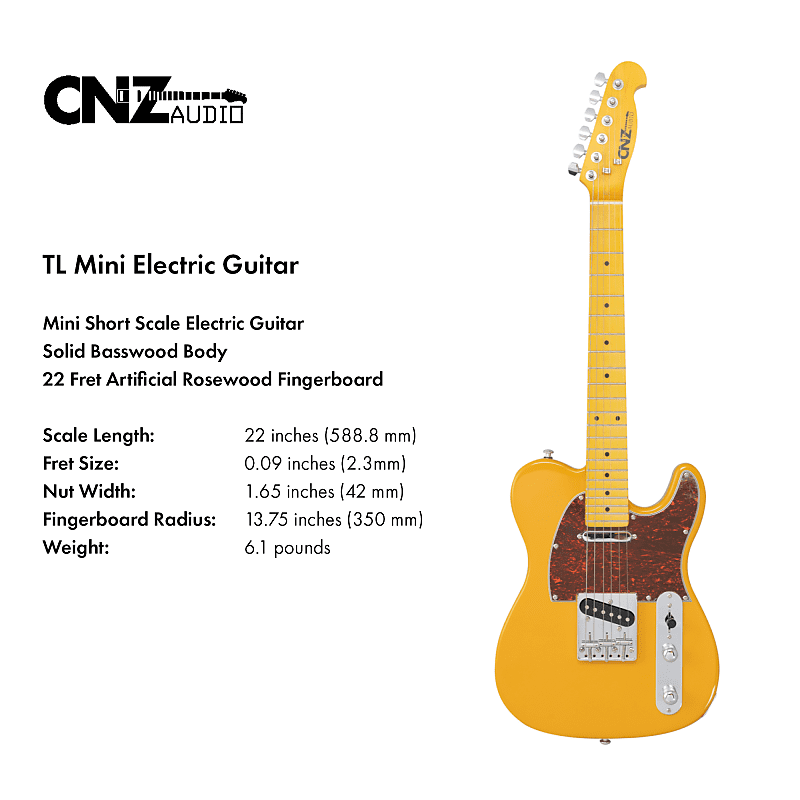 CNZ Audio TL Mini Electric Guitar - Maple Neck, Artificial