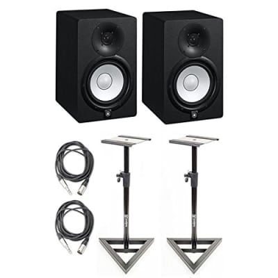 Yamaha HS7 Active Studio Monitors w Speaker Stands and TRS to XLR Male Cables image 1