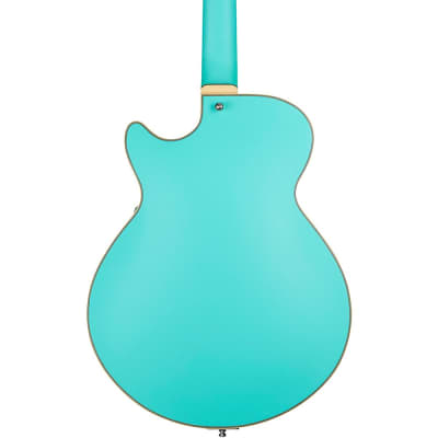 D'Angelico Deluxe SS Semi-Hollow Electric Guitar With Shield Tremolo Matte Surf Green image 2