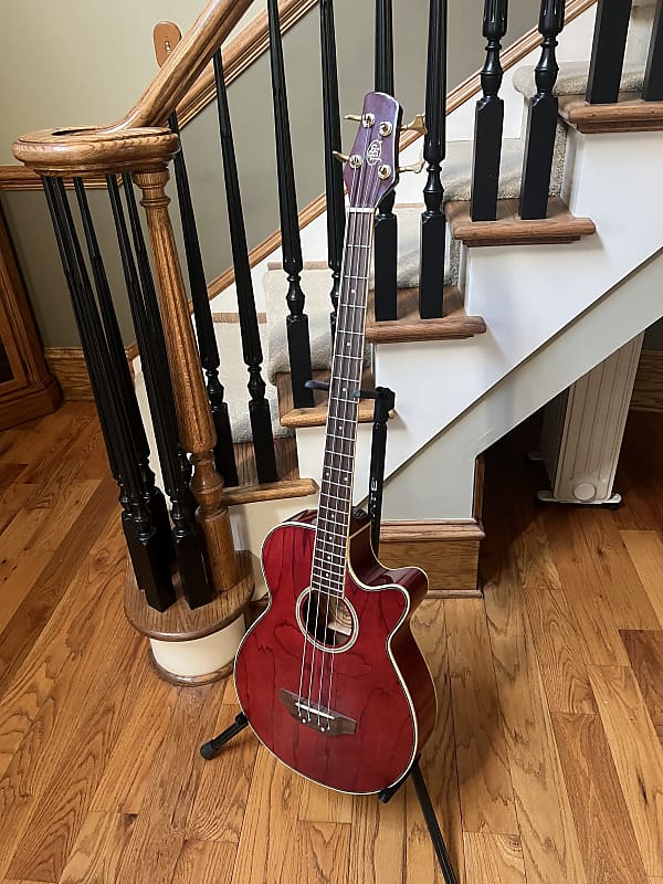 JB Player JBP EAB3700 Acoustic Bass Guitar Transparent Red Reverb