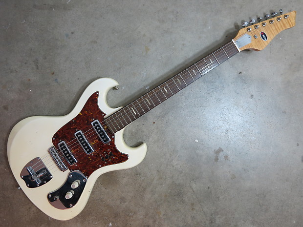 Vintage 1960s Teisco Kingston White Electric Guitar Very Clean Small Body Rocker