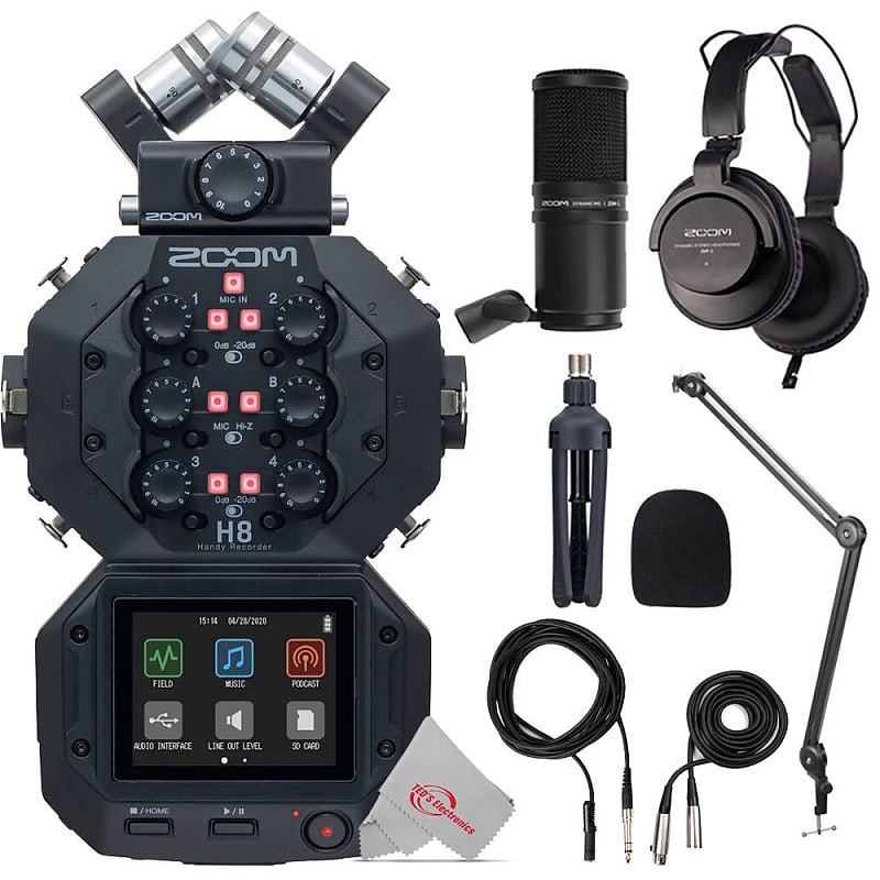 Zoom H8 8-Input / 12-Track Digital Handy Audio Recorder For Field Recording  Music And Podcasting + Boya BY-BA20 Aluminum Alloy Desk Holder Microphone 