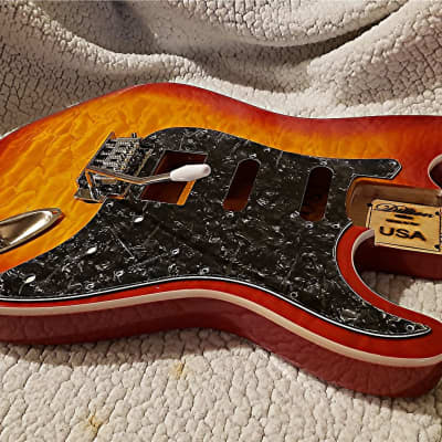 Bottom price on the last USA made bound Alder body in "Cherry sunburst" Quilt top. Made for a Strat neck # CSS-2. image 8
