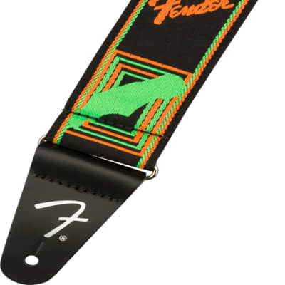 Genuine Fender Neon Monogrammed Guitar Strap, Green and Orange, 2" Wide image 4