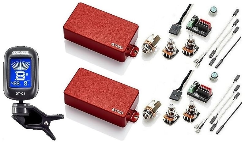 EMG HZ H4 & H4A PASSIVE RED HUMBUCKER GUITAR PICKUP SET SHORT SHAFT POTS &  WIRING ( DUNLOP TUNER)