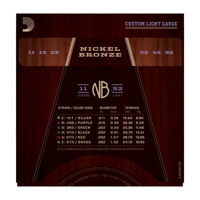 D'Addario NB1152 Nickel Bronze Acoustic Guitar Strings, Custom Light, 11-52 image 2