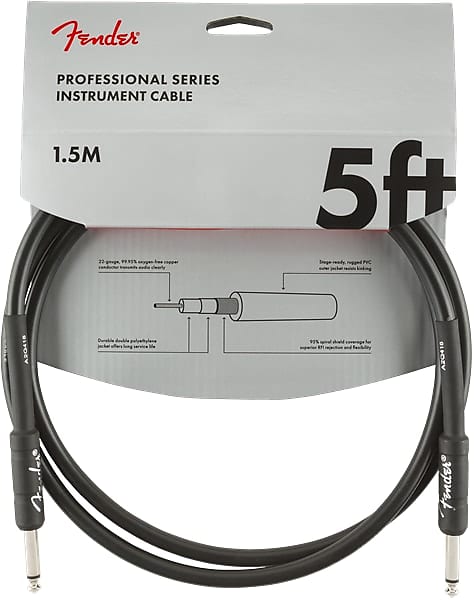 Fender Professional Series Black Guitar/Instrument Cable, Straight, 5' ft image 1
