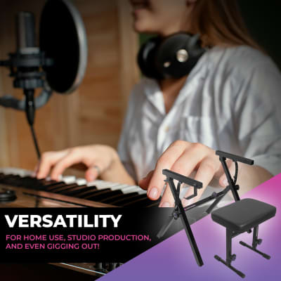 Liquid Stands Foldable Piano Keyboard Stand and Bench Set - Portable Heavy Duty Digital Piano Stand for 54-88 Key Electric Pianos Adjustable Piano Bench, Stool - Sturdy Keyboard Music Stand and Seat image 6