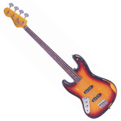 Vintage LV74MRJP Icon Series Fretless Left-Handed Sunset Sunburst image 1
