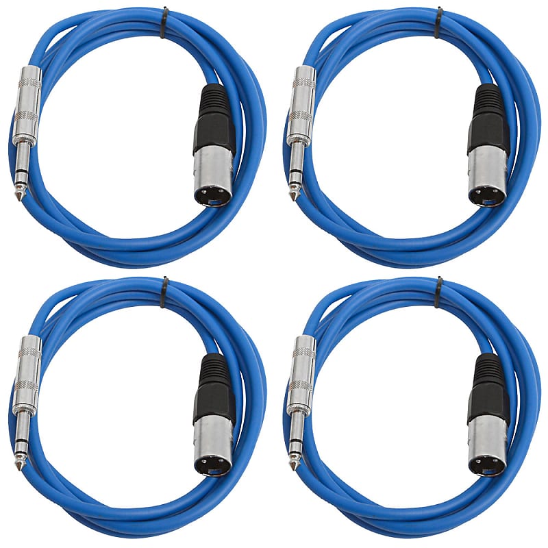 4 Pack of 1/4 Inch to XLR Male Patch Cables 6 Foot Extension Cords Jumper - Blue and Blue image 1