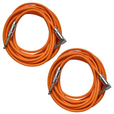 2 Pack of Orange 20 Foot Right Angle to Straight Guitar Instrument Cables image 1