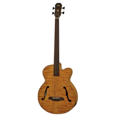 Aria Hollow body fretless bass 2023 - Transparent Brown Stain image 1