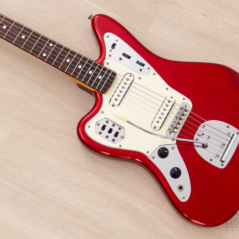 2002 Fender Jaguar ‘62 Vintage Reissue Left-Handed JG66-85L Candy Apple Red + Headstock, Japan CIJ