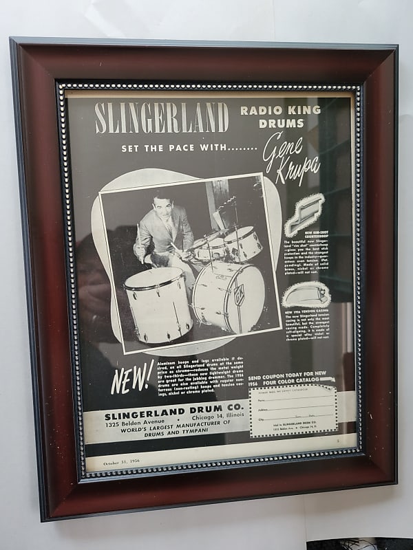 1956 Slingerland Radio King Drum Ad Framed Gene Krupa Original