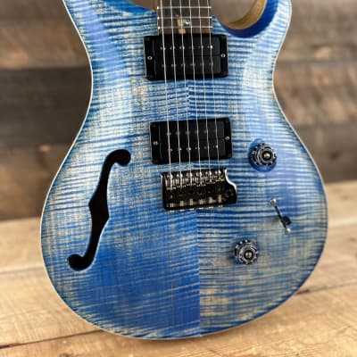 PRS Wood Library Custom 24 Semi-Hollow Flame Maple 10 Top, Korina Back, Torrified Maple Neck, Ziricote FB - Faded Blue Jean Satin 391870 image 2