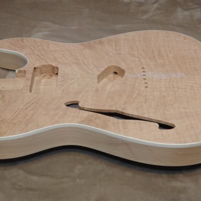 Unfinished Telecaster Body Semi-Hollow W/F-Hole Book Matched Figured Quilt Maple Top 2 Piece Premium Alder Back White Binding Chambered Very Light 2lbs 12.5oz! image 9