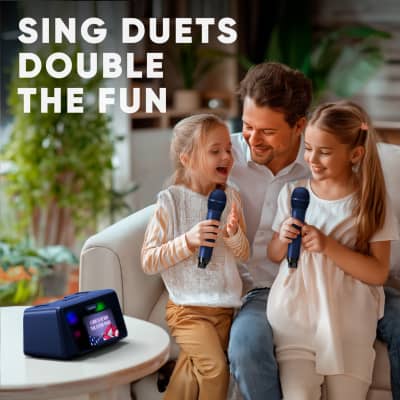 MASINGO Karaoke Machine for Adults and Kids with 2 UHF Wireless Microphones, Portable Bluetooth Singing Speaker, Colorful LED Lights, PA System, Lyrics Display Holder & TV Cable - Presto G2 Blue image 7
