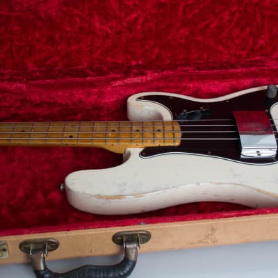 Fender  Slab Body Precision Solid Body Electric Bass Guitar (1966), ser. #128929, brown hard shell case. image 13