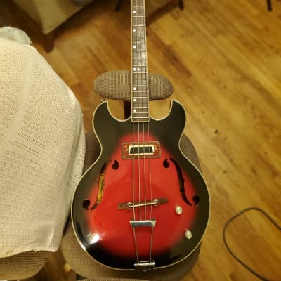 Aria Diamond Series Hollow Body Bass Guitar, Matsomuko 1960's  Red burst image 2