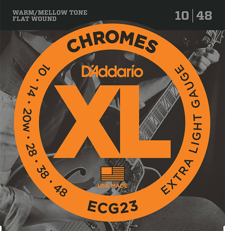 D'Addario ECG23 Chromes Flat Wound Electric Guitar Strings, Extra Light, 10-48