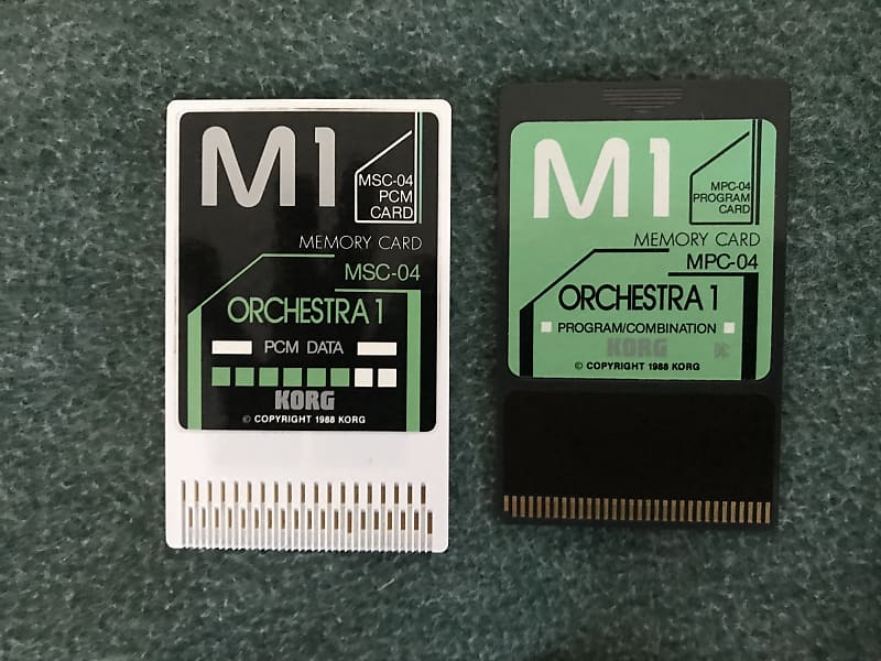 Korg M1 Orchestra 1 and Synth 1 MSC and MPC Cards 1992 White Green and Gold image 1