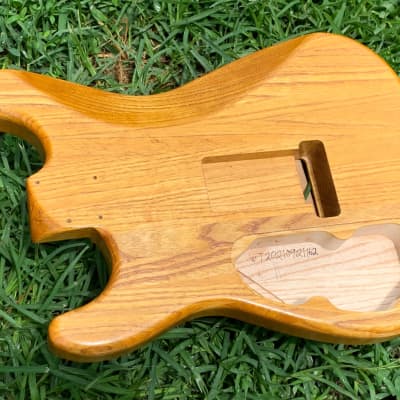 Light Back Routed Swamp Ash 1" Wood Strips Strat (Woodtech, USA) in Golden Amber Truoil Finish image 7