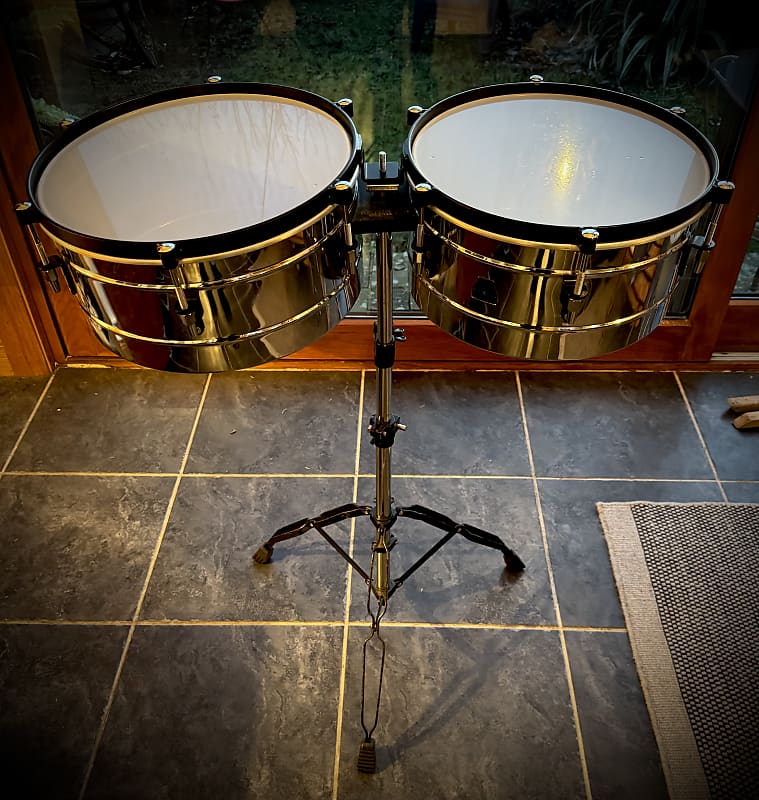 MEINL Percussion Marathon Series Chrome Timbales 14" + 15" with Stand and Case image 1
