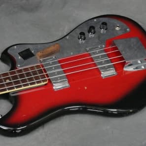 1960s-Jazz-Bass-Guitar-Red-Burst-Made-in-Japan-Teisco? with case image 8