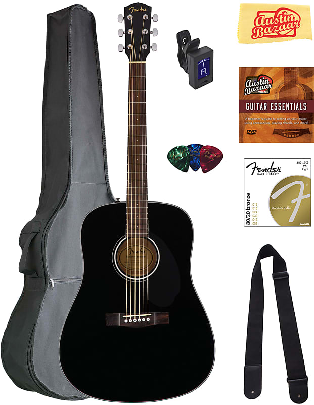 Fender CD-60S Solid Top Dreadnought Acoustic Guitar - Black w/ Gig Bag