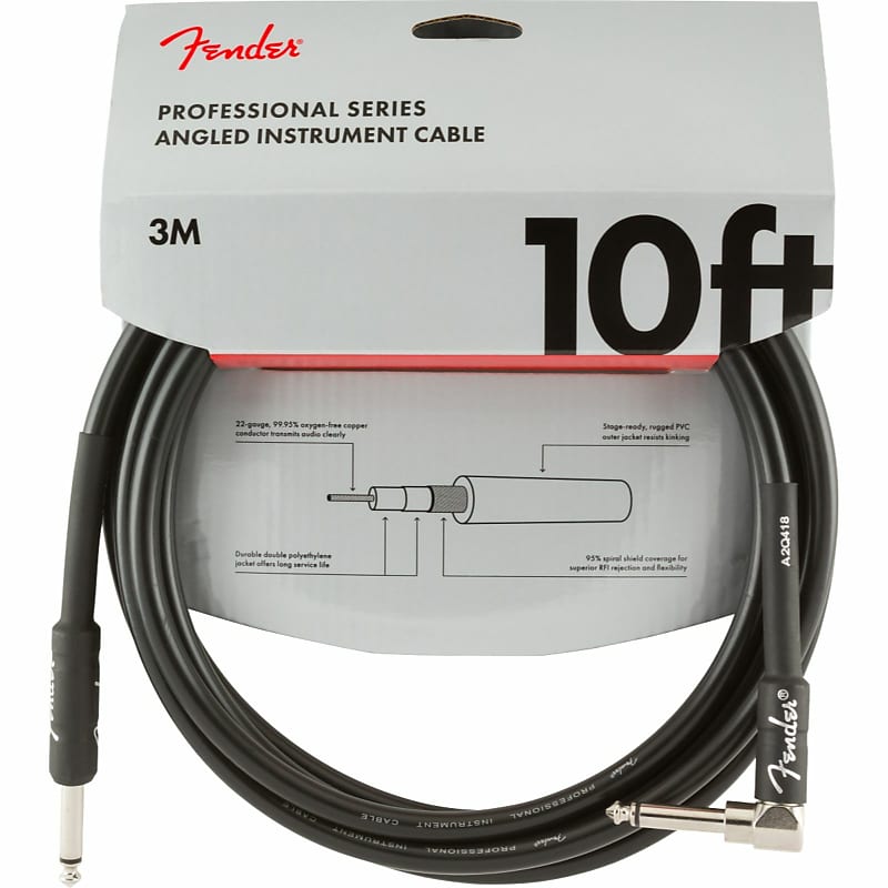 Fender Professional 10' ft. Guitar and Instrument Cable, Straight-Angle, Black image 1