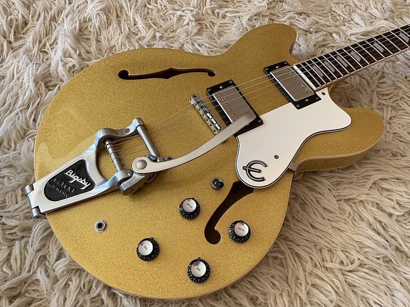 1998 Epiphone Riviera VT Gold Flake Metallic Sparkle Bigsby MIK Korea  Peerless Electric Guitar OHSC