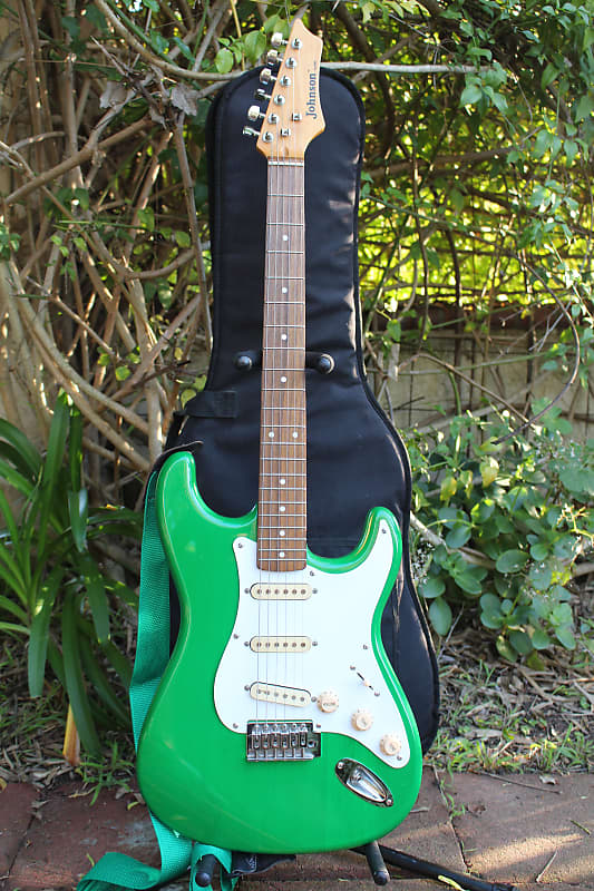 Johnson AXL S-Style Transparent Green Electric Guitar w/ Case & new Fender knobs image 1