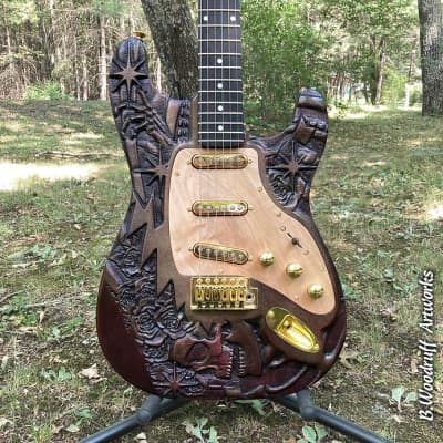 Skull and Roses Carved Woodruff Brothers Guitars - Satin Lacquer (open pore) image 14