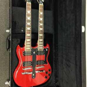 Cozart 6/12 String Electric Double Neck Guitar, Red, with Hard Case image 1