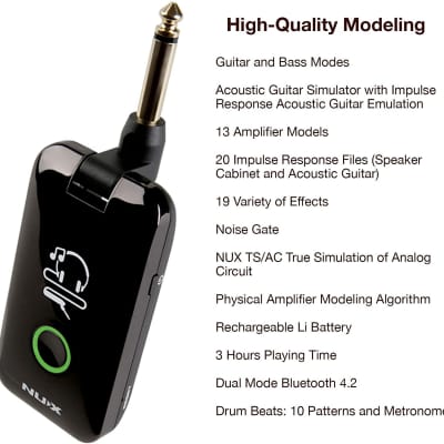 NUX Mighty Plug MP-2 Guitar and Bass Modeling Headphone Amplug with Bluetooth,13 Amplifier Models,20 IR,19 Variety of Effects image 5