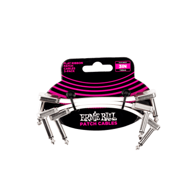 Ernie Ball Flat Ribbon 1/4" TS Patch Cable - 3" (3-Pack) 2021 White