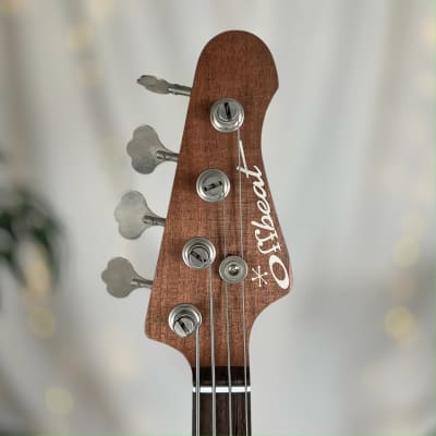 Offbeat Guitars "Jackie-O" 30" Short Scale Bass in Pewter Ceruse on Pine, Active EMG Pickups, Gotoh Hardware image 6