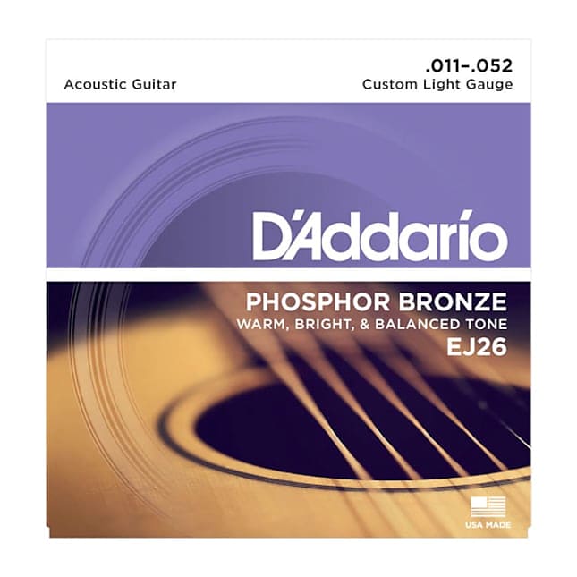 D'Addario EJ26 Custom Light Gauge .011-.052 Phosphor Bronze Acoustic Guitar Strings image 1