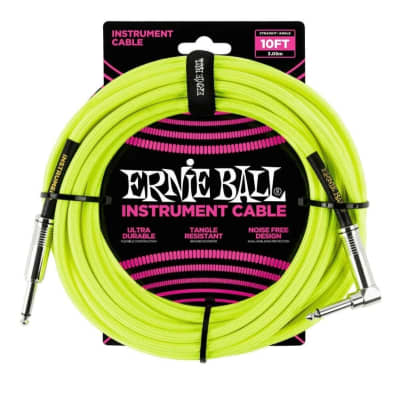 Ernie Ball 10ft Braided Instrument Cable Lead - Neon Yellow for sale