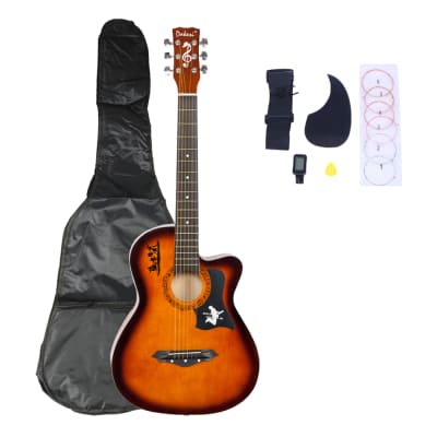 DK-38C Basswood Guitar Bag Straps Picks LCD Tuner Pickguard String Set 2020s Brown image 1