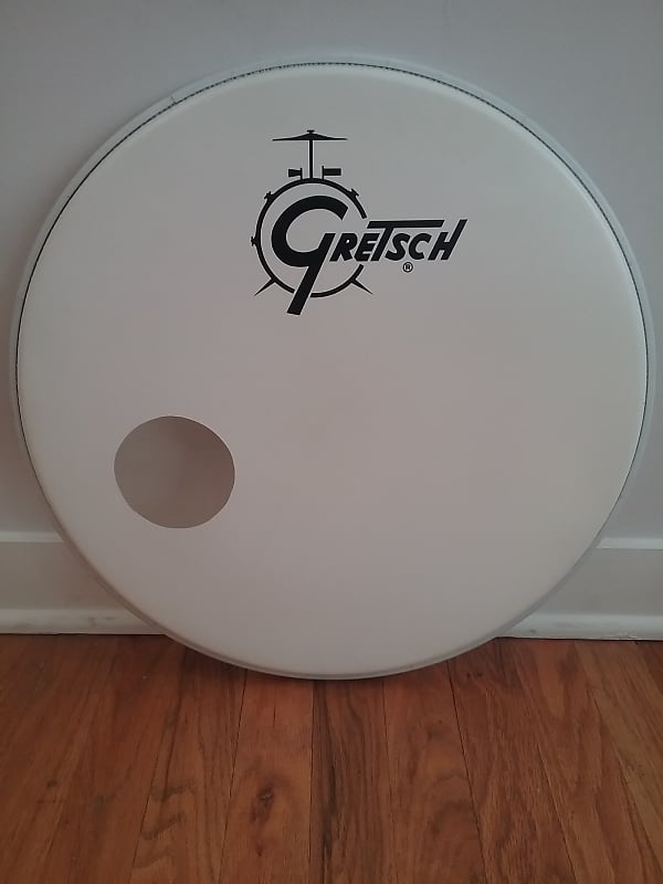 18" Gretsch Resonant Front Logo Bass Drum Head Mic Port Reverb