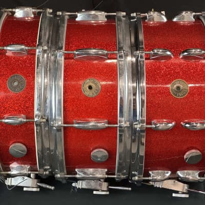 Gretsch Round Badge Red Sparkle snare drum trio 4x14, 5.5x14, 6.5x14 image 5
