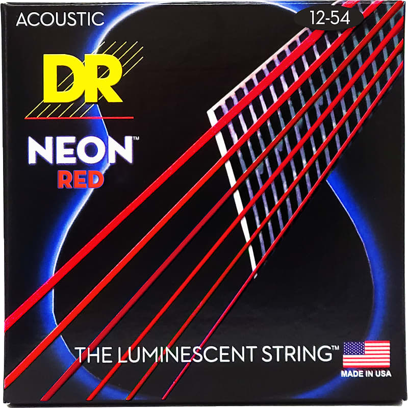 DR Strings Hi Def Neon Red Colored Acoustic Guitar Strings Light