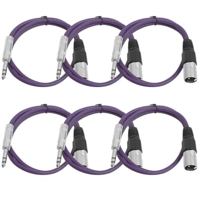 SEISMIC 6 PACK Purple 1/4" TRS XLR Male 2' Patch Cables image 1
