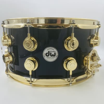 DW Collector's Series 7x14" Maple-Mahogany Snare Drum (Solid Black with Purple Pearl Sparkle Lacquer) with Gold Hardware image 9