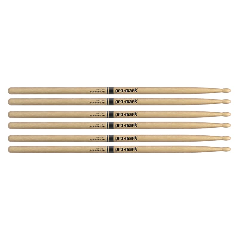 Promark American Hickory 7A Wood Tip Drum Sticks (3 Pair Bundle) image 1
